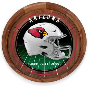 PICNIC TIME NFL Barista Serving Tray with Glass Insert, Round Acacia Wood Cheese Board, Serving Platter with Handles, (Acacia Wood)(Arizona Cardinals)
