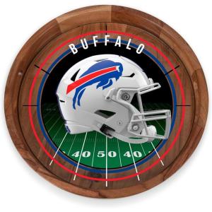 PICNIC TIME NFL Barista Serving Tray with Glass Insert, Round Acacia Wood Cheese Board, Serving Platter with Handles, (Acacia Wood)(Buffalo Bills)