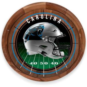 PICNIC TIME NFL Barista Serving Tray with Glass Insert, Round Acacia Wood Cheese Board, Serving Platter with Handles, (Acacia Wood)(Carolina Panthers)