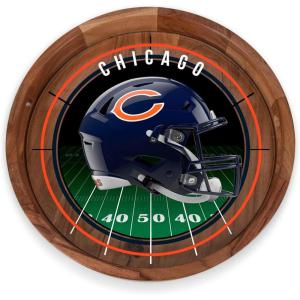 PICNIC TIME NFL Barista Serving Tray with Glass Insert, Round Acacia Wood Cheese Board, Serving Platter with Handles, (Acacia Wood)(Chicago Bears)