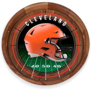 PICNIC TIME NFL Barista Serving Tray with Glass Insert, Round Acacia Wood Cheese Board, Serving Platter with Handles, (Acacia Wood)(Cleveland Browns)
