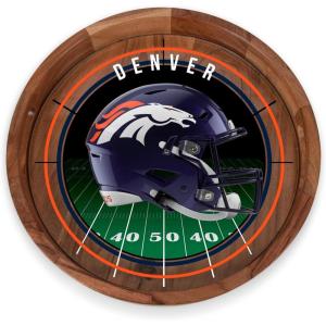 PICNIC TIME NFL Barista Serving Tray with Glass Insert, Round Acacia Wood Cheese Board, Serving Platter with Handles, (Acacia Wood)(Denver Broncos)