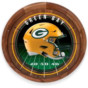 PICNIC TIME NFL Barista Serving Tray with Glass Insert, Round Acacia Wood Cheese Board, Serving Platter with Handles, (Acacia Wood)(Green Bay Packers)