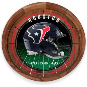 PICNIC TIME NFL Barista Serving Tray with Glass Insert, Round Acacia Wood Cheese Board, Serving Platter with Handles, (Acacia Wood)(Houston Texans)
