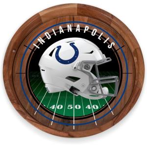 PICNIC TIME NFL Barista Serving Tray with Glass Insert, Round Acacia Wood Cheese Board, Serving Platter with Handles, (Acacia Wood)(Indianapolis Colts)