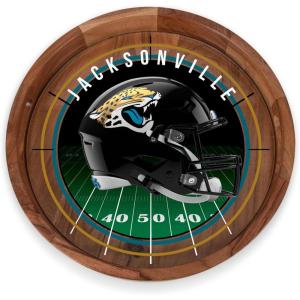 PICNIC TIME NFL Barista Serving Tray with Glass Insert, Round Acacia Wood Cheese Board, Serving Platter with Handles, (Acacia Wood)(Jacksonville Jaguars)