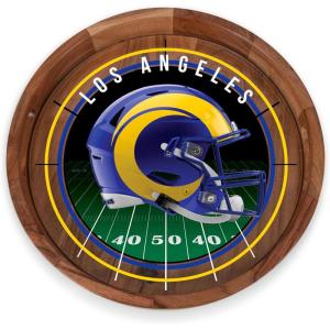 PICNIC TIME NFL Barista Serving Tray with Glass Insert, Round Acacia Wood Cheese Board, Serving Platter with Handles, (Acacia Wood)(Los Angeles Rams)