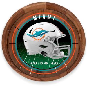 PICNIC TIME NFL Barista Serving Tray with Glass Insert, Round Acacia Wood Cheese Board, Serving Platter with Handles, (Acacia Wood)(Miami Dolphins)