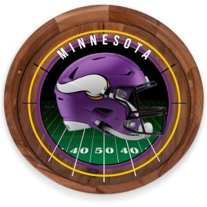 PICNIC TIME NFL Barista Serving Tray with Glass Insert, Round Acacia Wood Cheese Board, Serving Platter with Handles, (Acacia Wood)(Minnesota Vikings)