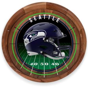 PICNIC TIME NFL Barista Serving Tray with Glass Insert, Round Acacia Wood Cheese Board, Serving Platter with Handles, (Acacia Wood)(Seattle Seahawks)