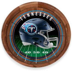 PICNIC TIME NFL Barista Serving Tray with Glass Insert, Round Acacia Wood Cheese Board, Serving Platter with Handles, (Acacia Wood)(Tennessee Titans)