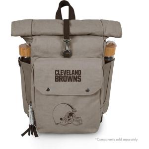 PICNIC TIME NFL Carmel Roll Top Picnic Backpack Cooler, Canvas Cooler Bag, Picnic Basket Set with Cooler Backpack, (Gray)(Cleveland Browns)