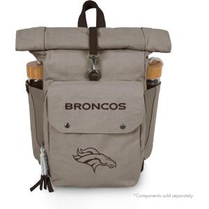 PICNIC TIME NFL Carmel Roll Top Picnic Backpack Cooler, Canvas Cooler Bag, Picnic Basket Set with Cooler Backpack, (Gray)(Denver Broncos)