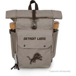 PICNIC TIME NFL Carmel Roll Top Picnic Backpack Cooler, Canvas Cooler Bag, Picnic Basket Set with Cooler Backpack, (Gray)(Detroit Lions)