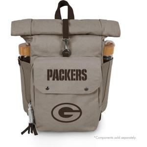 PICNIC TIME NFL Carmel Roll Top Picnic Backpack Cooler, Canvas Cooler Bag, Picnic Basket Set with Cooler Backpack, (Gray)(Green Bay Packers)