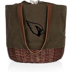 PICNIC TIME NFL Coronado Canvas and Willow Basket Tote, Picnic Tote Bag, Beach Tote, (Khaki Green with Beige Accents)(Arizona Cardinals)