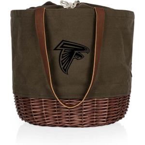PICNIC TIME NFL Coronado Canvas and Willow Basket Tote, Picnic Tote Bag, Beach Tote, (Khaki Green with Beige Accents)(Atlanta Falcons)