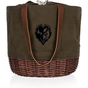 PICNIC TIME NFL Coronado Canvas and Willow Basket Tote, Picnic Tote Bag, Beach Tote, (Khaki Green with Beige Accents)(Baltimore Ravens)