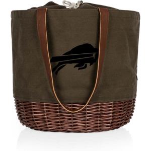 PICNIC TIME NFL Coronado Canvas and Willow Basket Tote, Picnic Tote Bag, Beach Tote, (Khaki Green with Beige Accents)(Buffalo Bills)