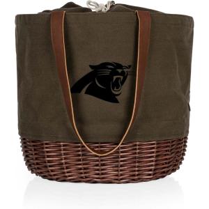 PICNIC TIME NFL Coronado Canvas and Willow Basket Tote, Picnic Tote Bag, Beach Tote, (Khaki Green with Beige Accents)(Carolina Panthers)