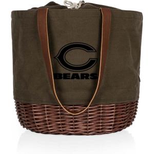 PICNIC TIME NFL Coronado Canvas and Willow Basket Tote, Picnic Tote Bag, Beach Tote, (Khaki Green with Beige Accents)(Chicago Bears)