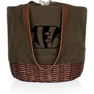 PICNIC TIME NFL Coronado Canvas and Willow Basket Tote, Picnic Tote Bag, Beach Tote, (Khaki Green with Beige Accents)(Cincinnati Bengals)