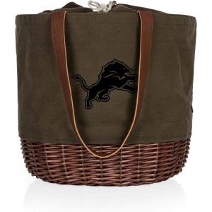 PICNIC TIME NFL Coronado Canvas and Willow Basket Tote, Picnic Tote Bag, Beach Tote, (Khaki Green with Beige Accents)(Detroit Lions)