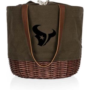 PICNIC TIME NFL Coronado Canvas and Willow Basket Tote, Picnic Tote Bag, Beach Tote, (Khaki Green with Beige Accents)(Houston Texans)