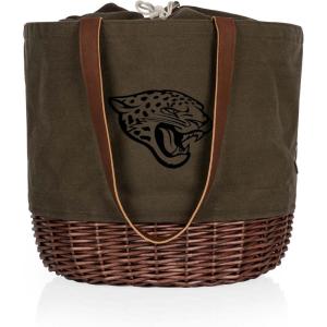PICNIC TIME NFL Coronado Canvas and Willow Basket Tote, Picnic Tote Bag, Beach Tote, (Khaki Green with Beige Accents)(Jacksonville Jaguars)