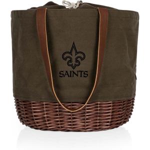 PICNIC TIME NFL Coronado Canvas and Willow Basket Tote, Picnic Tote Bag, Beach Tote, (Khaki Green with Beige Accents)(New Orleans Saints)