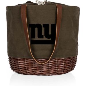 PICNIC TIME NFL Coronado Canvas and Willow Basket Tote, Picnic Tote Bag, Beach Tote, (Khaki Green with Beige Accents)(New York Giants)