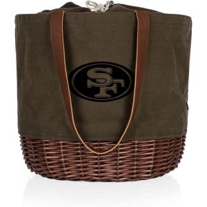 PICNIC TIME NFL Coronado Canvas and Willow Basket Tote, Picnic Tote Bag, Beach Tote, (Khaki Green with Beige Accents)(San Francisco 49ers)