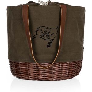 PICNIC TIME NFL Coronado Canvas and Willow Basket Tote, Picnic Tote Bag, Beach Tote, (Khaki Green with Beige Accents)(Tampa Bay Buccaneers)