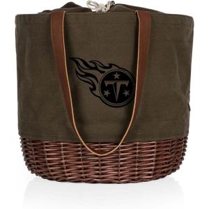 PICNIC TIME NFL Coronado Canvas and Willow Basket Tote, Picnic Tote Bag, Beach Tote, (Khaki Green with Beige Accents)(Tennessee Titans)