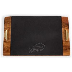 PICNIC TIME NFL Covina – Acacia and Slate Serving Tray, (Acacia Wood & Slate Black with Gold Accents), (Acacia Wood & Slate Black with Gold Accents)(Buffalo Bills)
