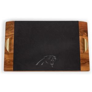 PICNIC TIME NFL Covina – Acacia and Slate Serving Tray, (Acacia Wood & Slate Black with Gold Accents), (Acacia Wood & Slate Black with Gold Accents)(Carolina Panthers)
