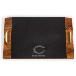 PICNIC TIME NFL Covina – Acacia and Slate Serving Tray, (Acacia Wood & Slate Black with Gold Accents), (Acacia Wood & Slate Black with Gold Accents)(Chicago Bears)