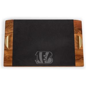 PICNIC TIME NFL Covina – Acacia and Slate Serving Tray, (Acacia Wood & Slate Black with Gold Accents), (Acacia Wood & Slate Black with Gold Accents)(Cincinnati Bengals)