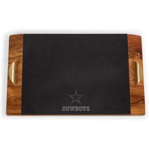 PICNIC TIME NFL Covina – Acacia and Slate Serving Tray, (Acacia Wood & Slate Black with Gold Accents), (Acacia Wood & Slate Black with Gold Accents)(Dallas Cowboys)