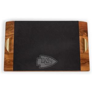 PICNIC TIME NFL Covina – Acacia and Slate Serving Tray, (Acacia Wood & Slate Black with Gold Accents), (Acacia Wood & Slate Black with Gold Accents)(Kansas City Chiefs)