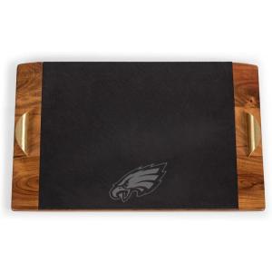 PICNIC TIME NFL Covina – Acacia and Slate Serving Tray, (Acacia Wood & Slate Black with Gold Accents), (Acacia Wood & Slate Black with Gold Accents)(Philadelphia Eagles)