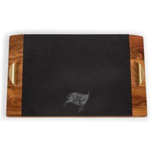 PICNIC TIME NFL Covina – Acacia and Slate Serving Tray, (Acacia Wood & Slate Black with Gold Accents), (Acacia Wood & Slate Black with Gold Accents)(Tampa Bay Buccaneers)