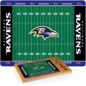 PICNIC TIME NFL Football Field Icon Glass Top Cutting Board & Knife Set, (Parawood & Bamboo)(Baltimore Ravens)