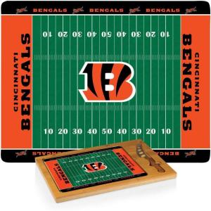 PICNIC TIME NFL Football Field Icon Glass Top Cutting Board & Knife Set, (Parawood & Bamboo)(Cincinnati Bengals)