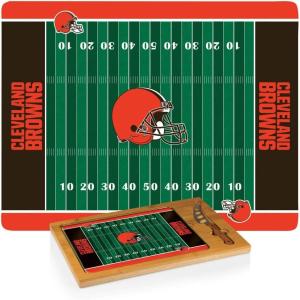 PICNIC TIME NFL Football Field Icon Glass Top Cutting Board & Knife Set, (Parawood & Bamboo)(Cleveland Browns)