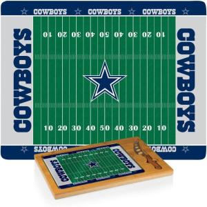 PICNIC TIME NFL Football Field Icon Glass Top Cutting Board & Knife Set, (Parawood & Bamboo)(Dallas Cowboys)