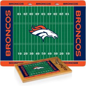 PICNIC TIME NFL Football Field Icon Glass Top Cutting Board & Knife Set, (Parawood & Bamboo)(Denver Broncos)