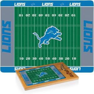 PICNIC TIME NFL Football Field Icon Glass Top Cutting Board & Knife Set, (Parawood & Bamboo)(Detroit Lions)