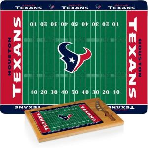 PICNIC TIME NFL Football Field Icon Glass Top Cutting Board & Knife Set, (Parawood & Bamboo)(Houston Texans)