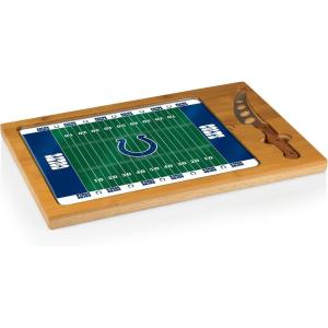 PICNIC TIME NFL Football Field Icon Glass Top Cutting Board & Knife Set, (Parawood & Bamboo)(Indianapolis Colts)